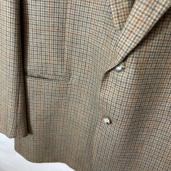 Jos. A. Bank Tan Gray Wine Houndstooth Check Wool 2 Button Sports Coat Size 46R - Picture 4 of 16